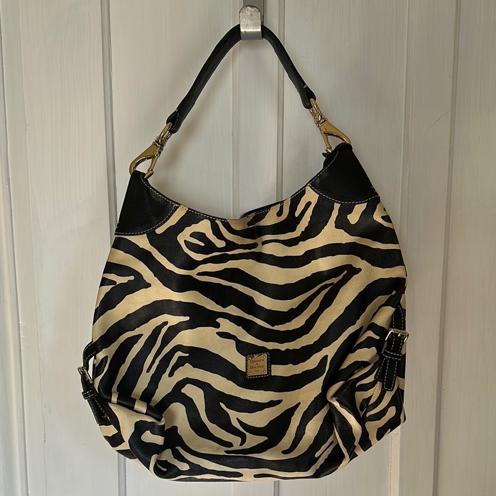 Dooney & Bourke Black and Cream Hobo Bag with Zebra Print